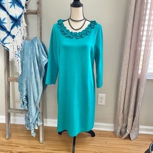 Talbots Teal 3/4 Sleeve Shift Dress Size L